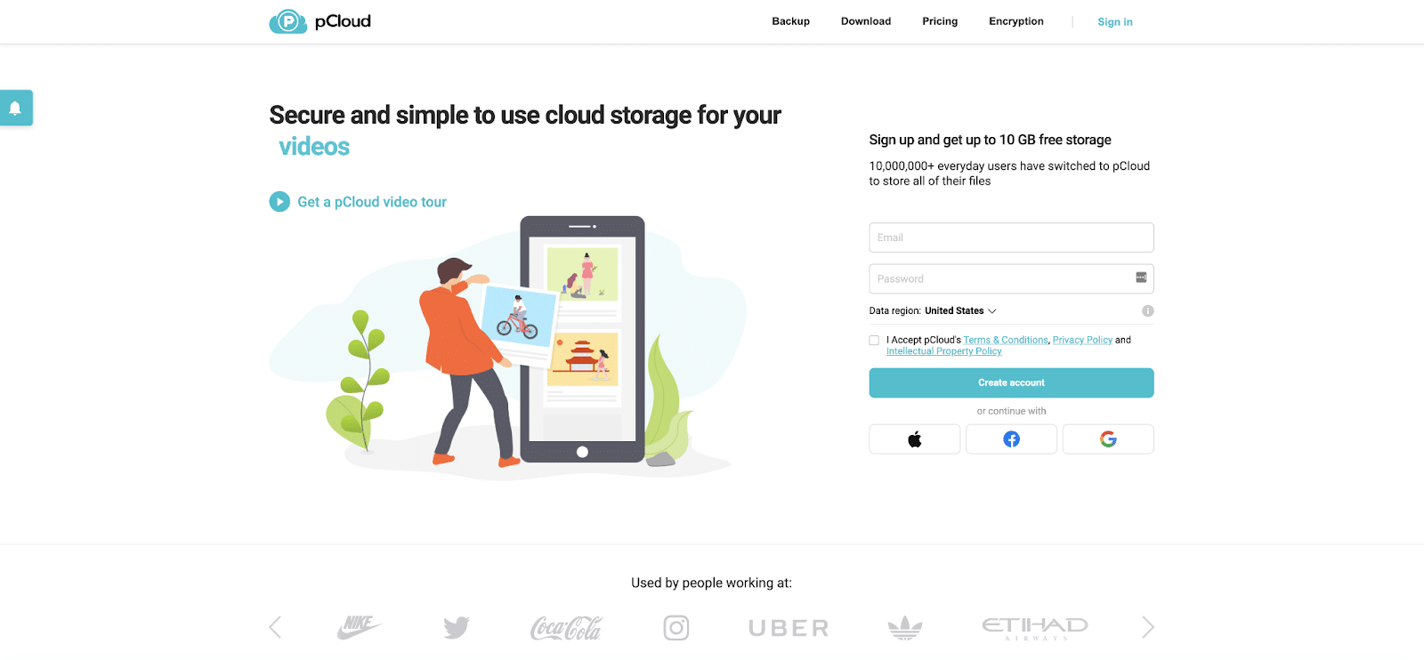 หน้าแรกของเว็บไซต์ pCloud