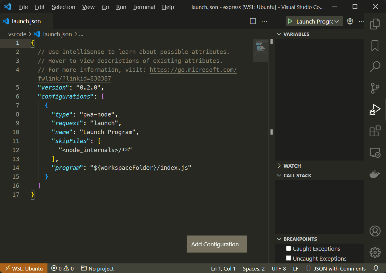 Konfiguracja debugera VS Code