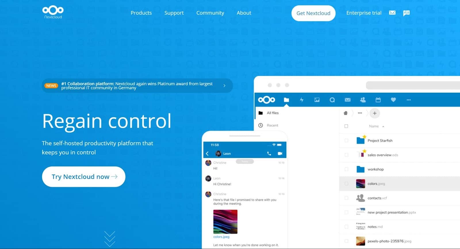 Домашняя страница сайта Nextcloud