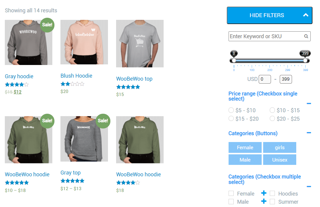 Плагин WooCommerce Product Filter в действии