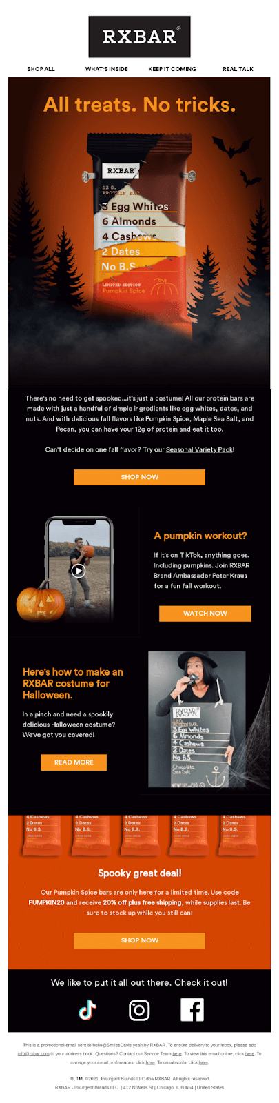 Un exemplu de e-mail de Halloween de la RXBAR