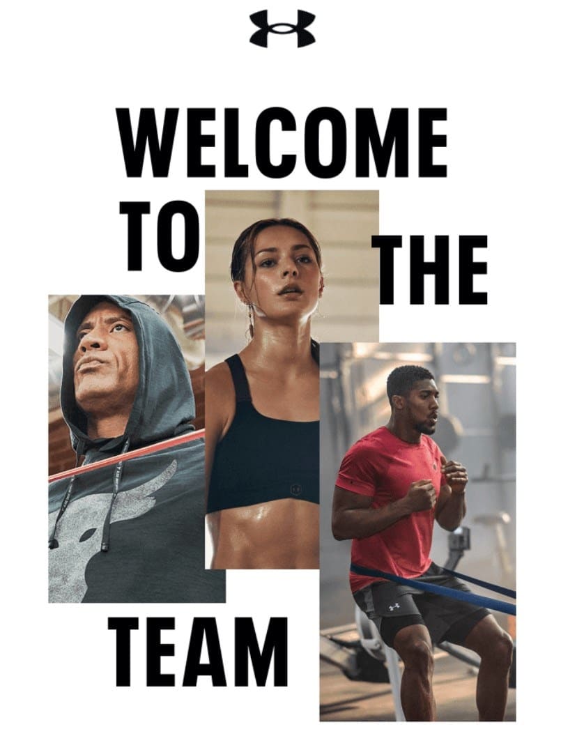 Un exemplu de e-mail de bun venit de la Under Armour
