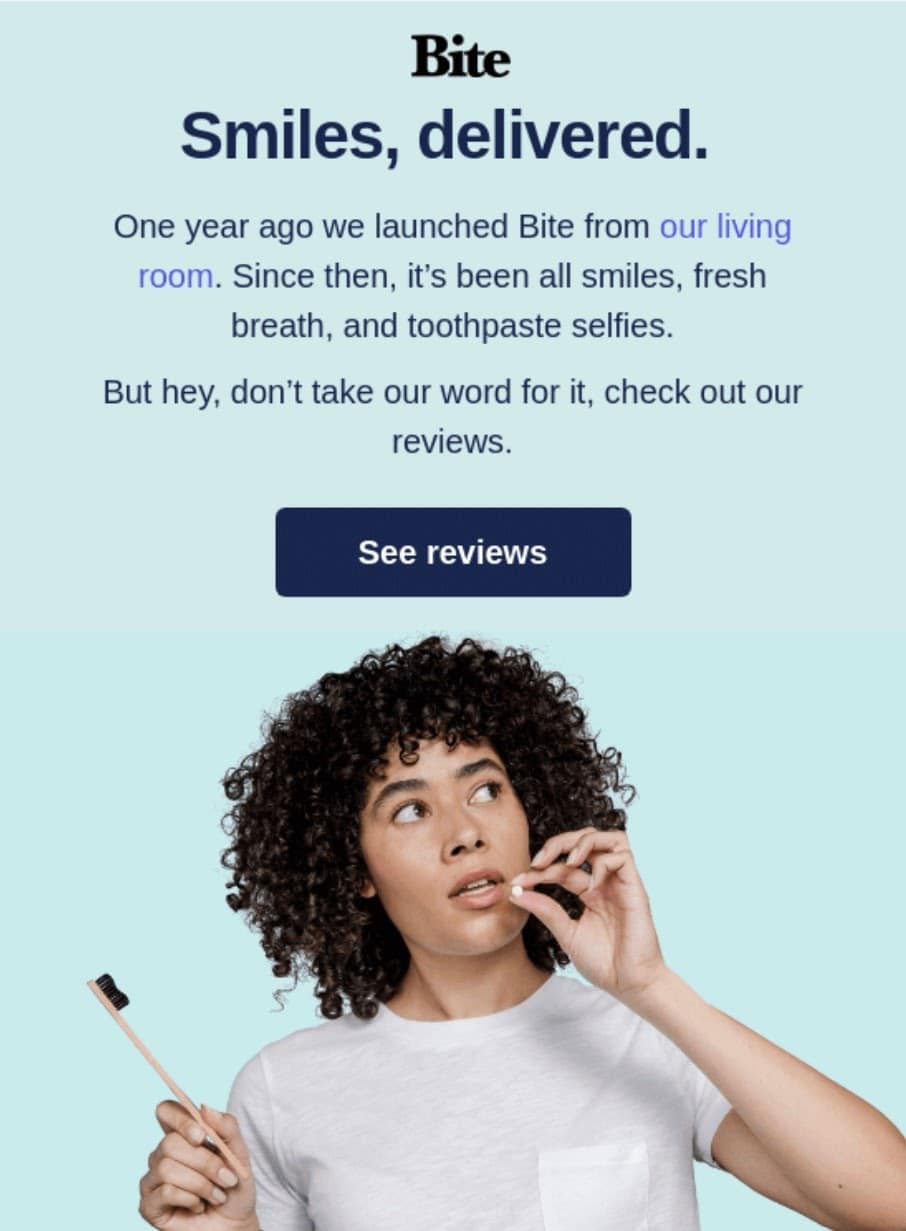 Un exemplu de e-mail de recenzie de la Bite