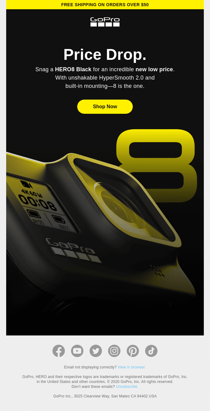 Un exemplu de e-mail de vânzări de la GoPro
