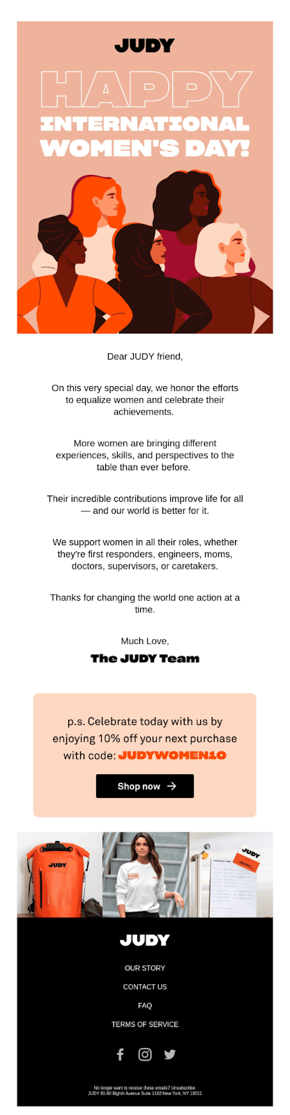 Un exemplu de e-mail de la Judy pentru Ziua Internațională a Femeii
