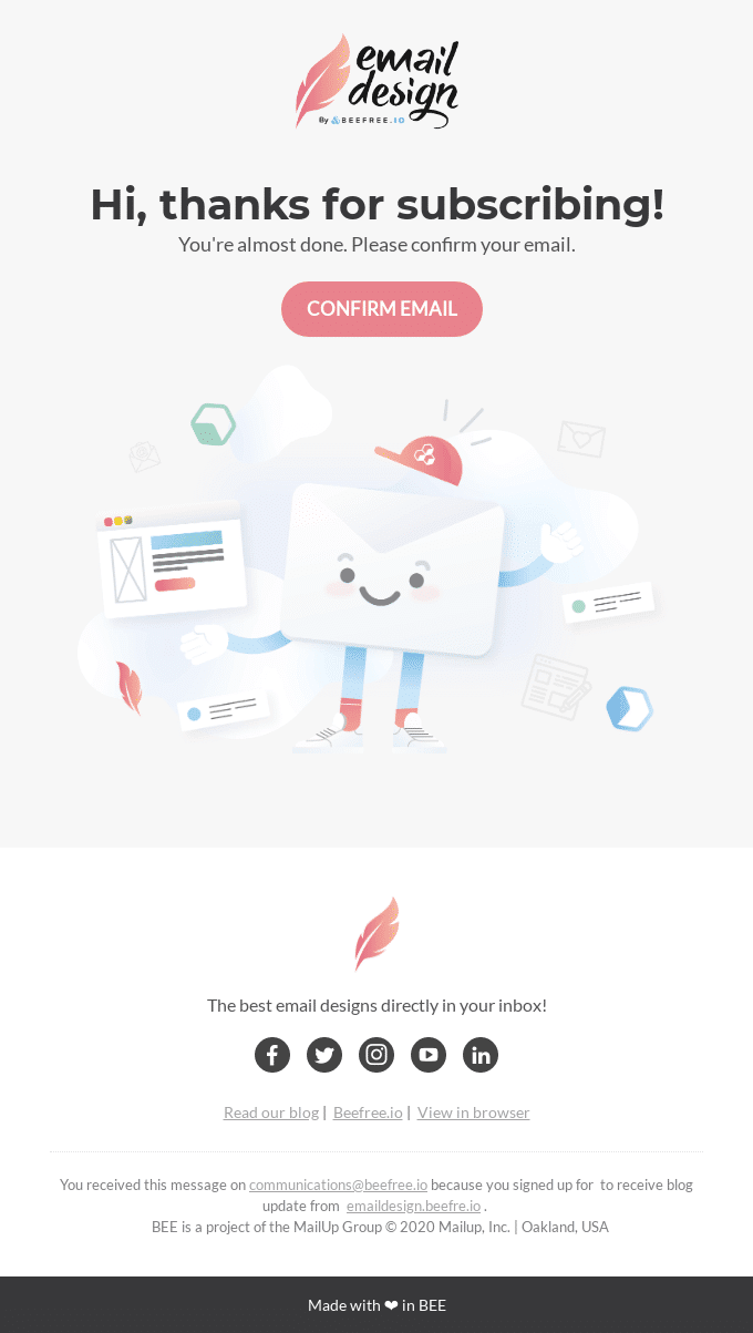 Un exemplu de e-mail de bun venit de la beefree.io