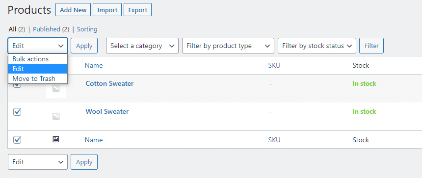 Массовое управление продуктами в WooCommerce.
