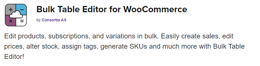 Массовый редактор таблиц для расширения WooCommerce