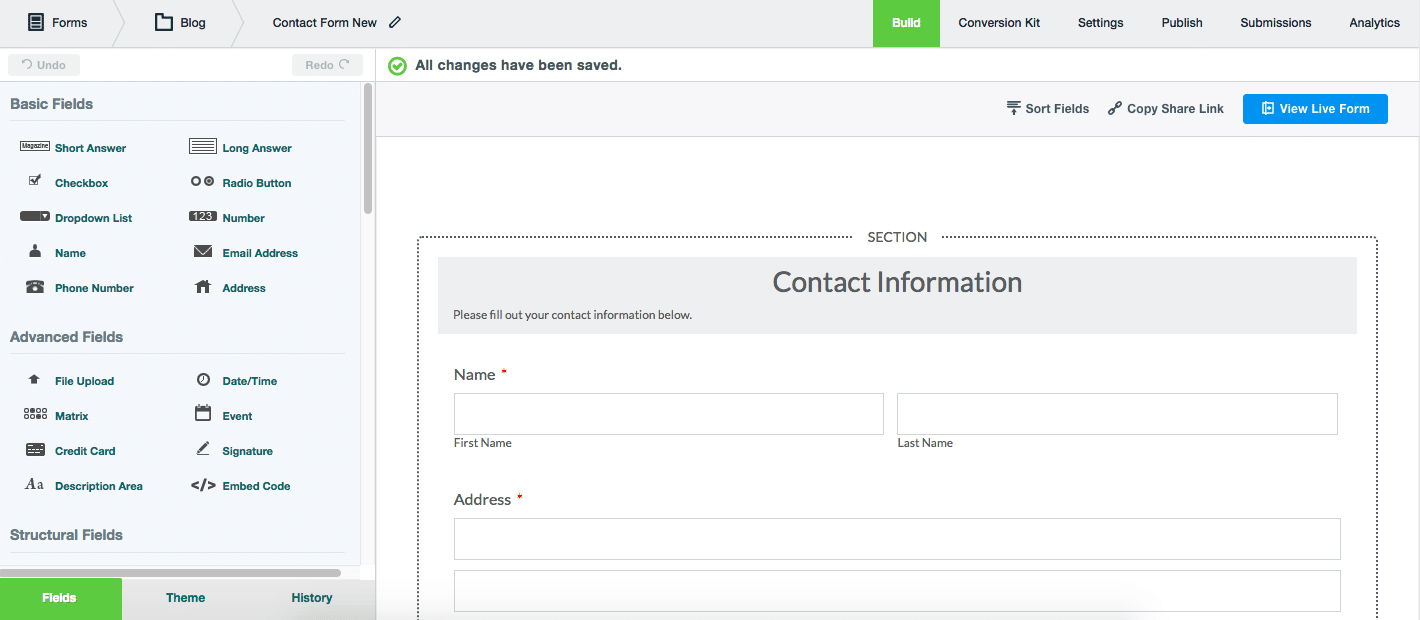 Generator de formulare Formstack