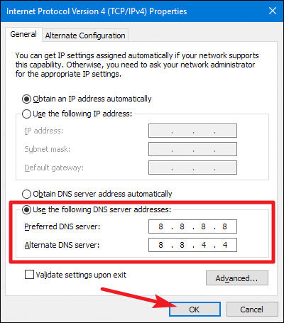 Google'ın genel DNS'sine geçiş