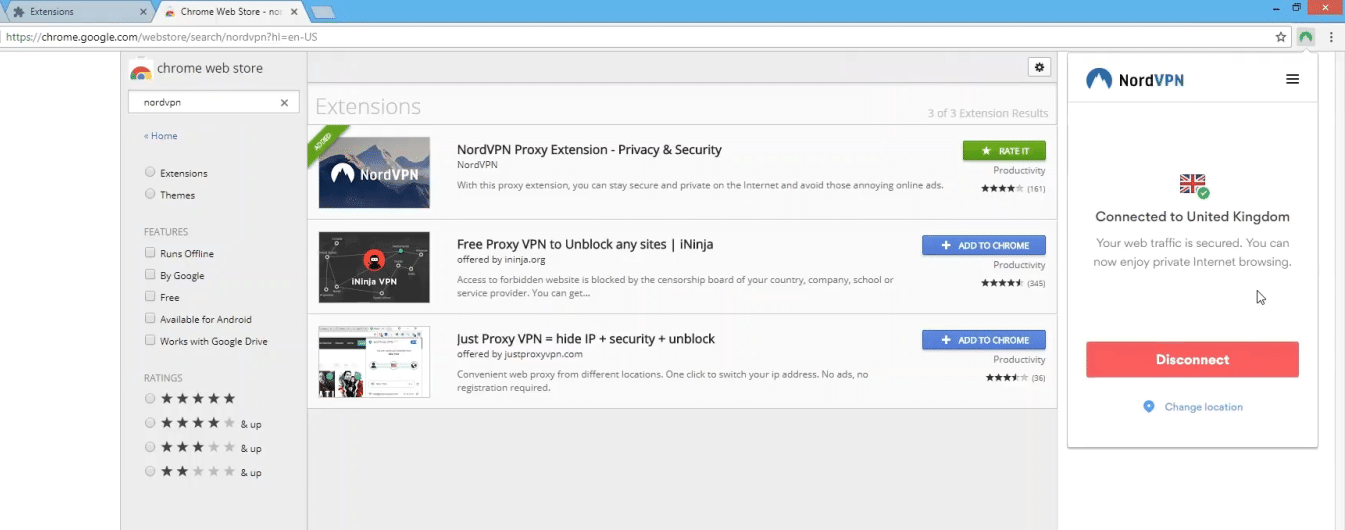 NordVPN tarayıcı uzantısı