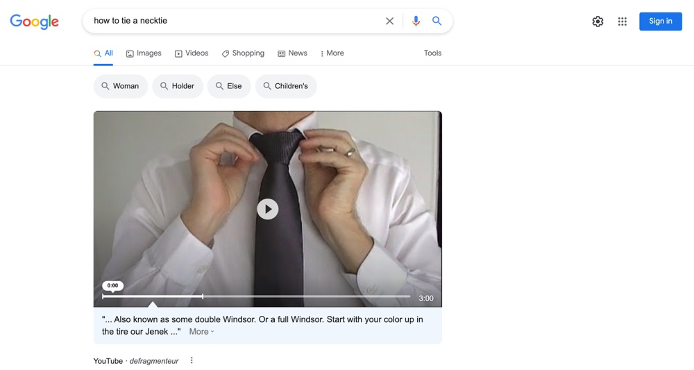 Resultado de Google de un video tutorial