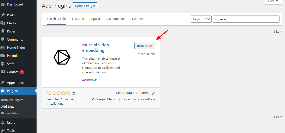 ติดตั้งปลั๊กอิน muse ai wordpress
