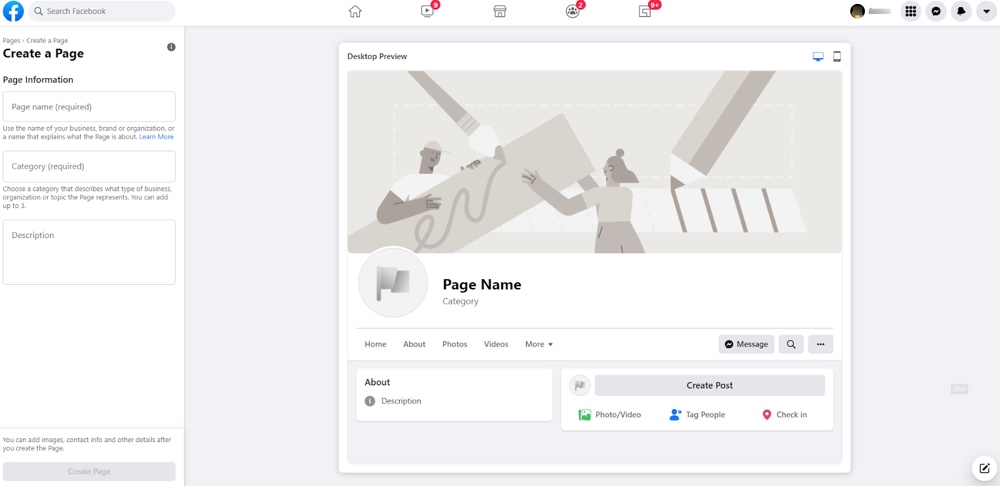 Página de negocios de Facebook