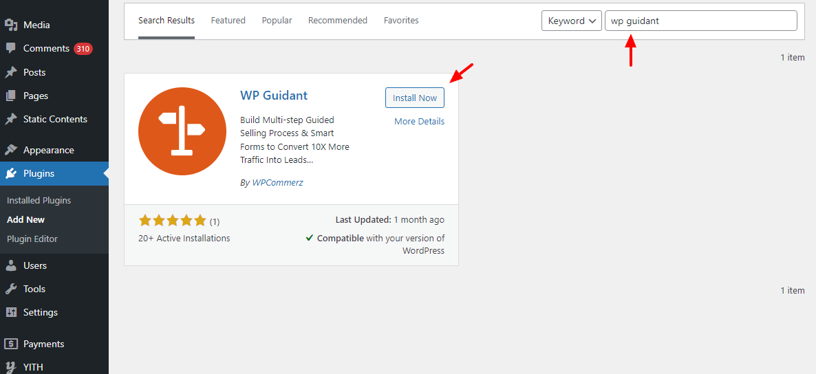 Installation der kostenlosen Version von wp guidedant