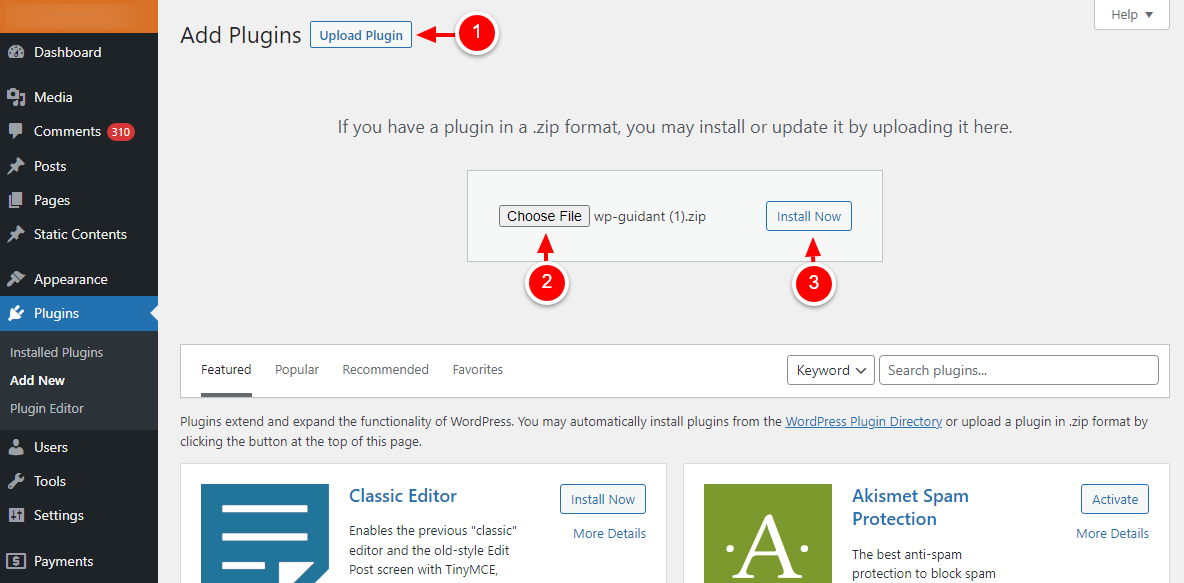 wp guidedant plugin hochladen