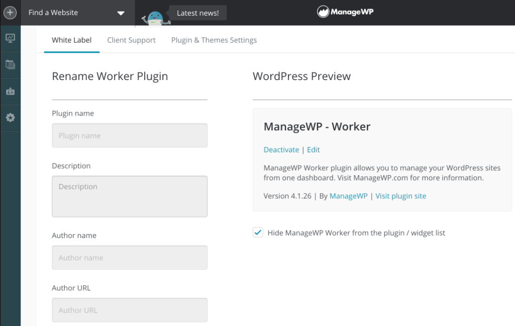 Ocultar trabajador de ManageWP