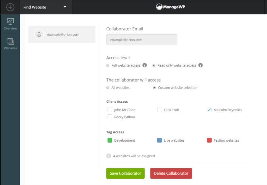 agregar clientes como colaborador en ManageWP