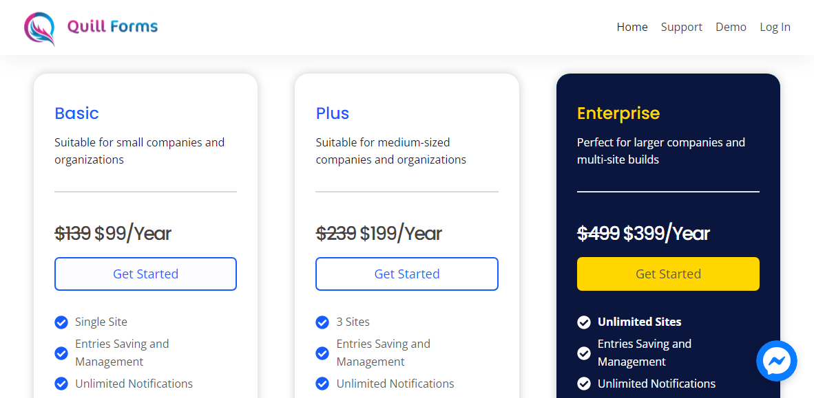 تشكل الريشة أفضل تسعير مكون من أشكال ووردبريس