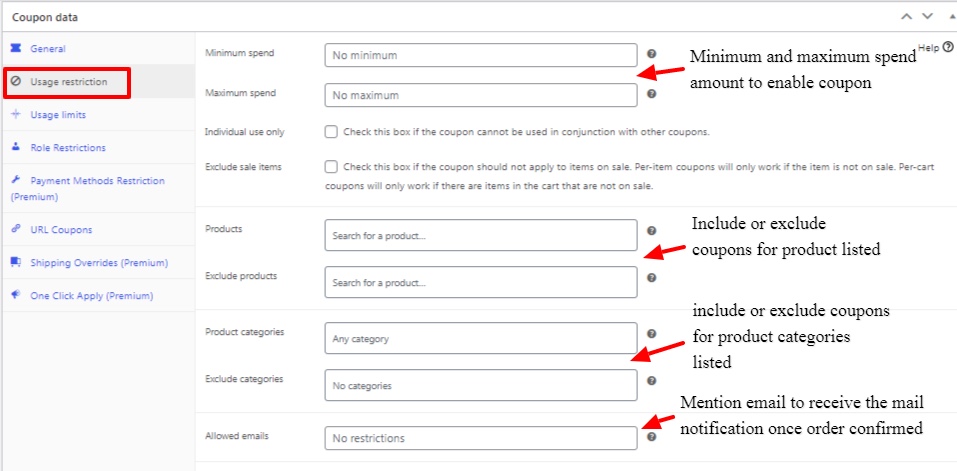 Nutzungsbeschränkung für WooCommerce-Gutscheine