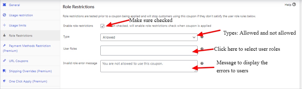 Coupons für Rollenbeschränkungen