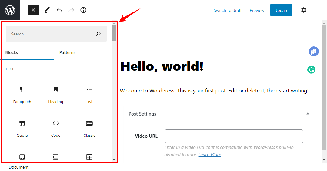wordpress gutenberg บล็อก