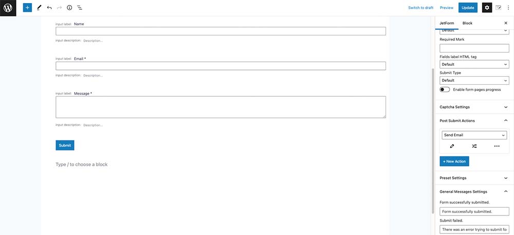 การสร้างแบบฟอร์มด้วย JetForm Builder