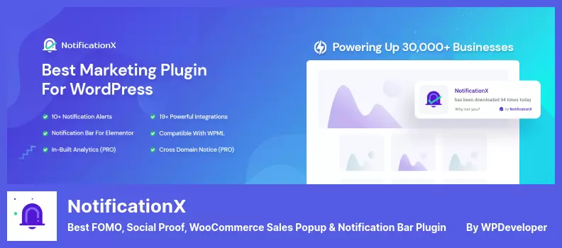 ปลั๊กอิน NotificationX - FOMO ที่ดีที่สุด, หลักฐานทางสังคม, ป๊อปอัปการขาย WooCommerce & ปลั๊กอินแถบการแจ้งเตือน