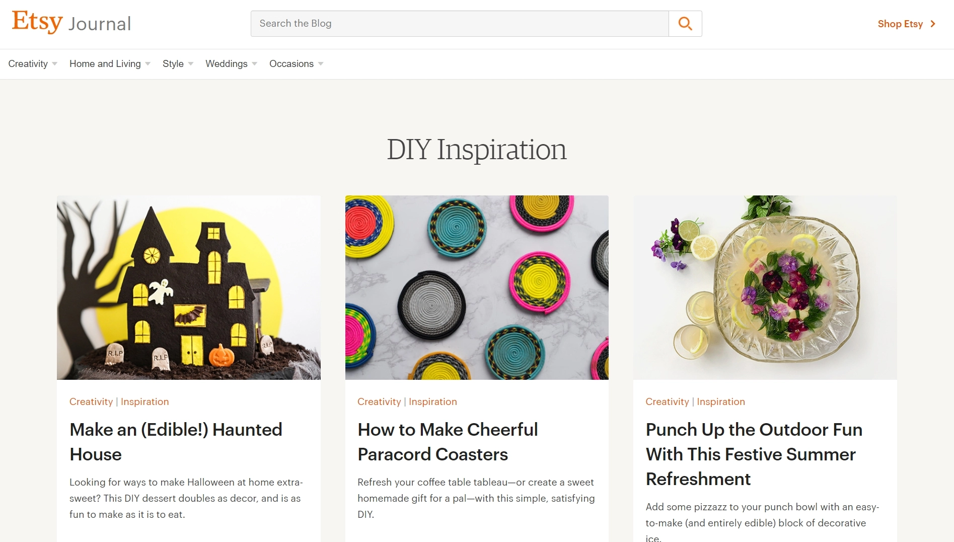 หน้า Landing Page ของบล็อก Etsy