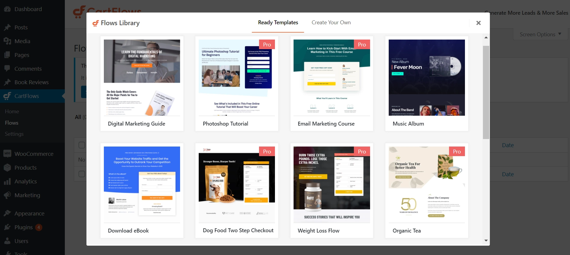 ไลบรารีเทมเพลต WordPress ช่องทางการขายใน CartFlow