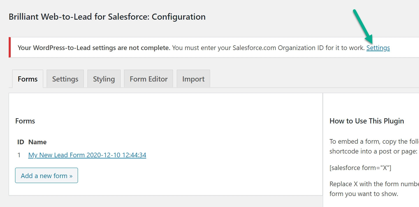 การตั้งค่าสำหรับการผสานรวมกับ WordPress Salesforce