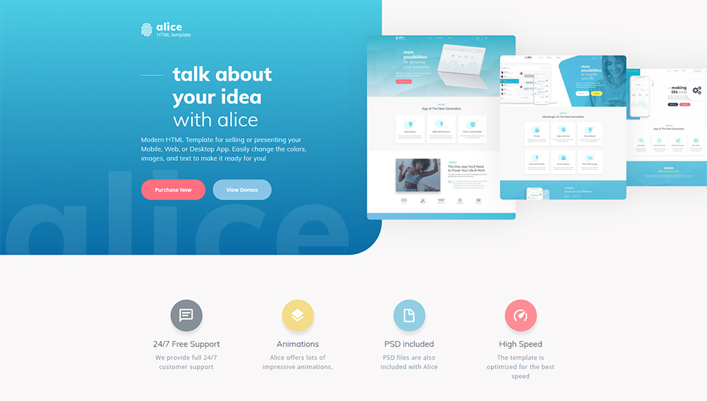 Alice - Anwendung Mehrzweck-HTML5-Website-Vorlage