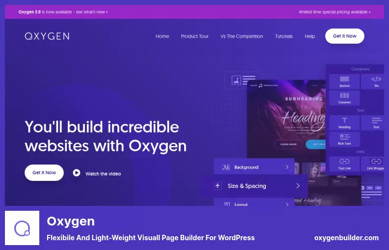 Oxygen Plugin - ตัวสร้างเพจ Visuall ที่ยืดหยุ่นและน้ำหนักเบาสำหรับ WordPress