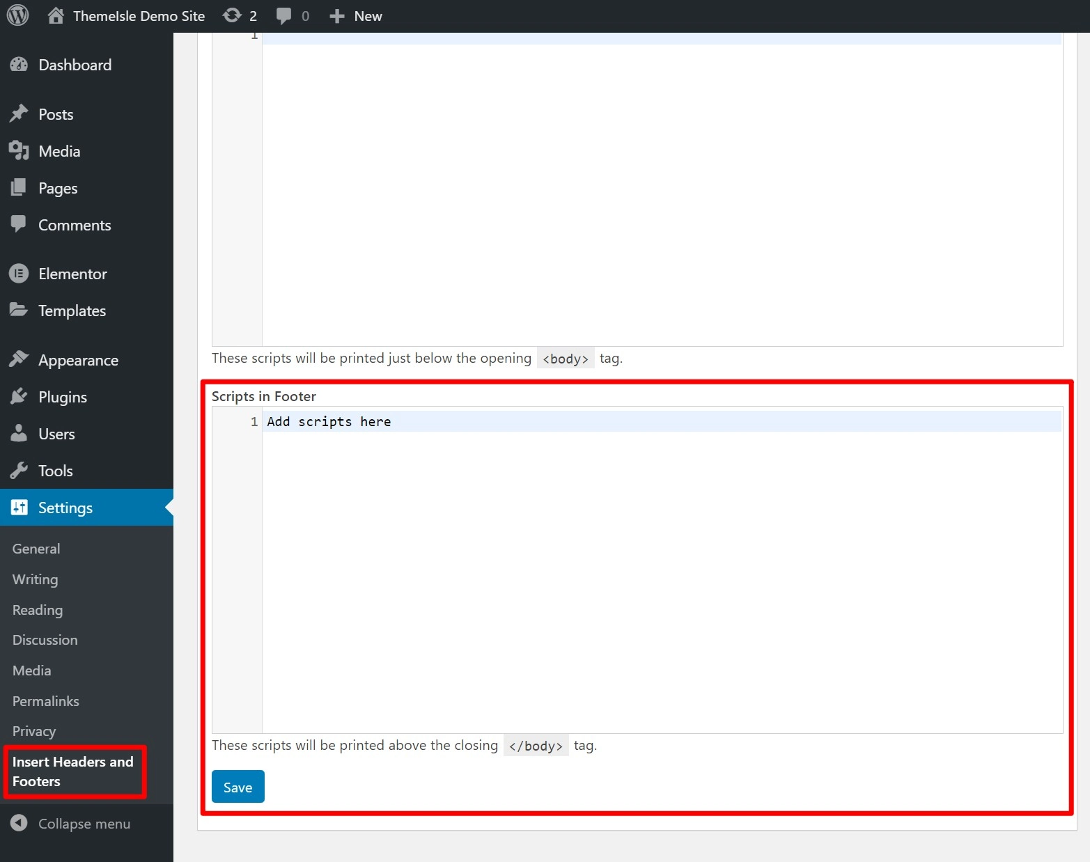 วิธีเพิ่มข้อมูลโค้ดในส่วนท้ายของ WordPress