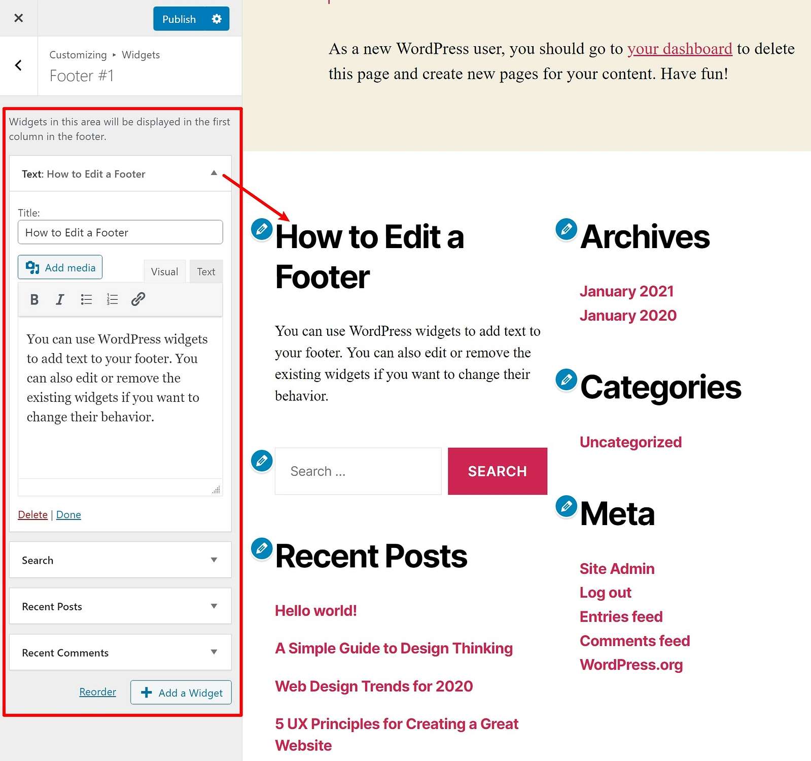 วิธีแก้ไขส่วนท้ายใน WordPress ด้วยวิดเจ็ต