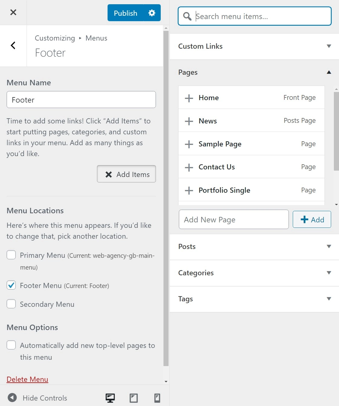วิธีแก้ไขส่วนท้ายใน WordPress ด้วยเมนู
