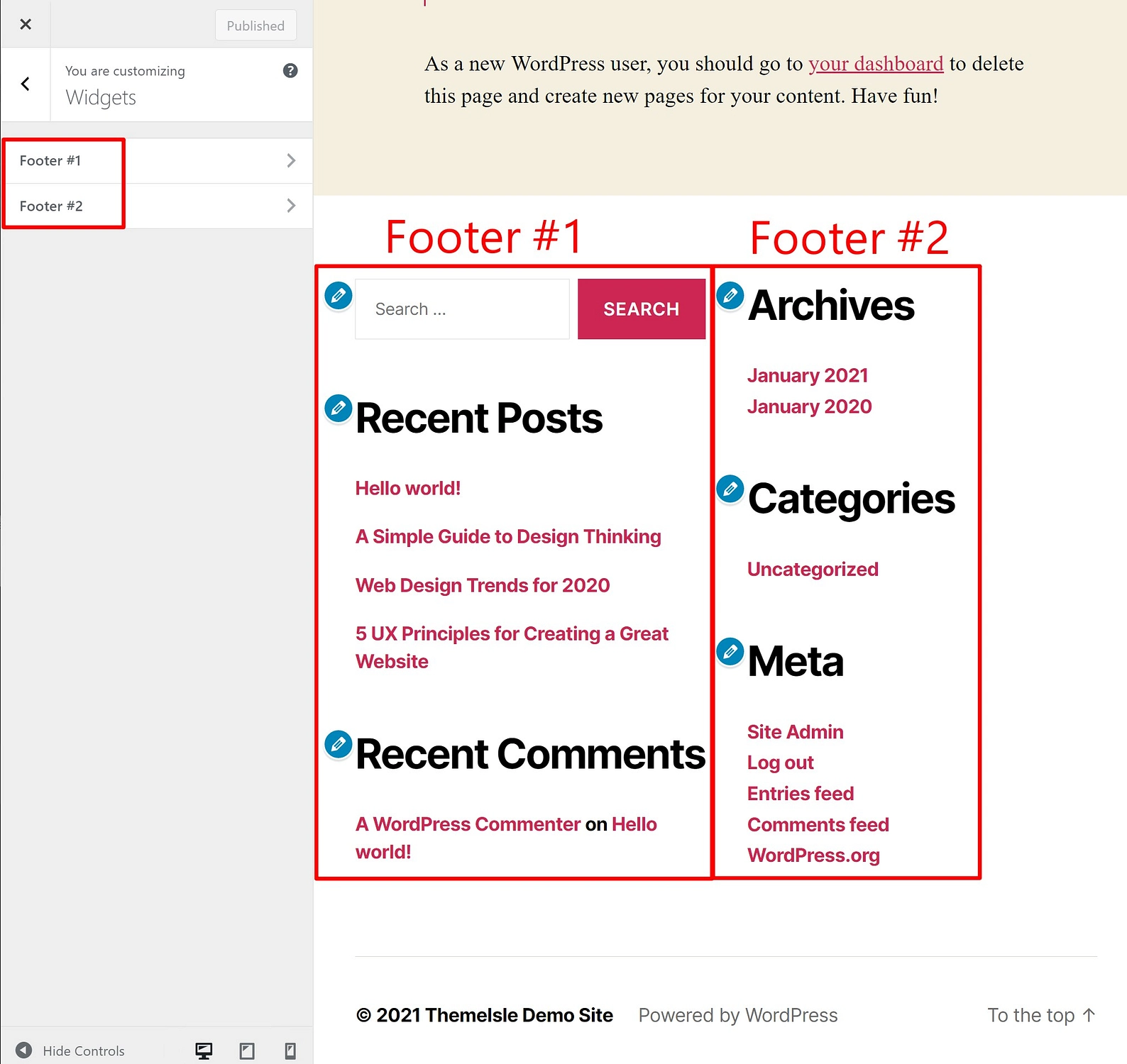 วิดเจ็ตส่วนท้ายของ WordPress