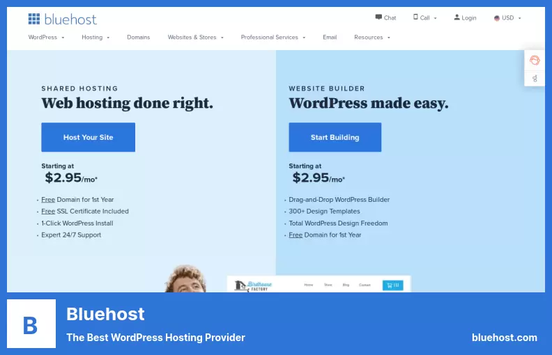 Bluehost - ผู้ให้บริการโฮสติ้ง WordPress ที่ดีที่สุด