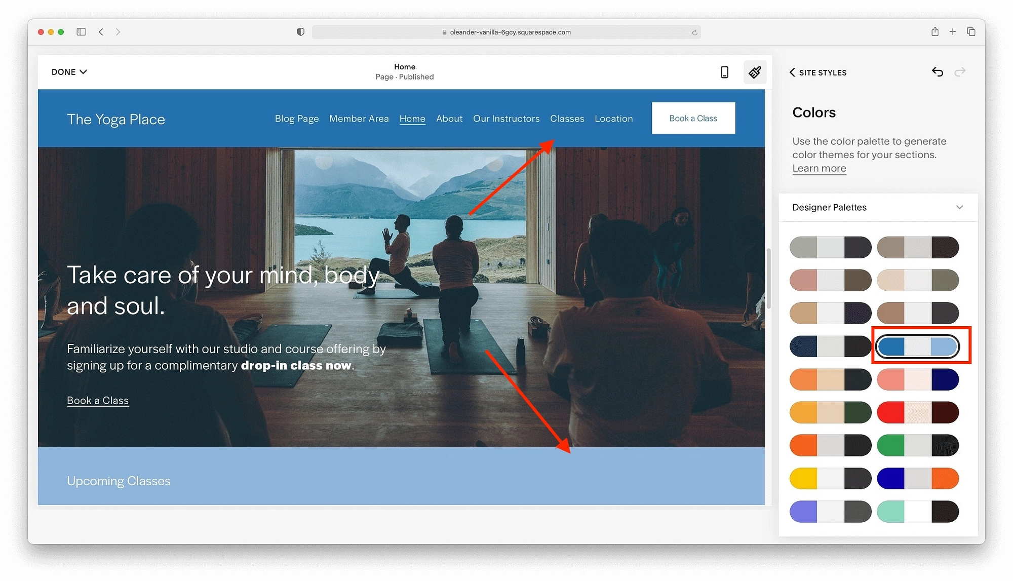 يقوم Squarespace تلقائيًا بتغيير نظام الألوان