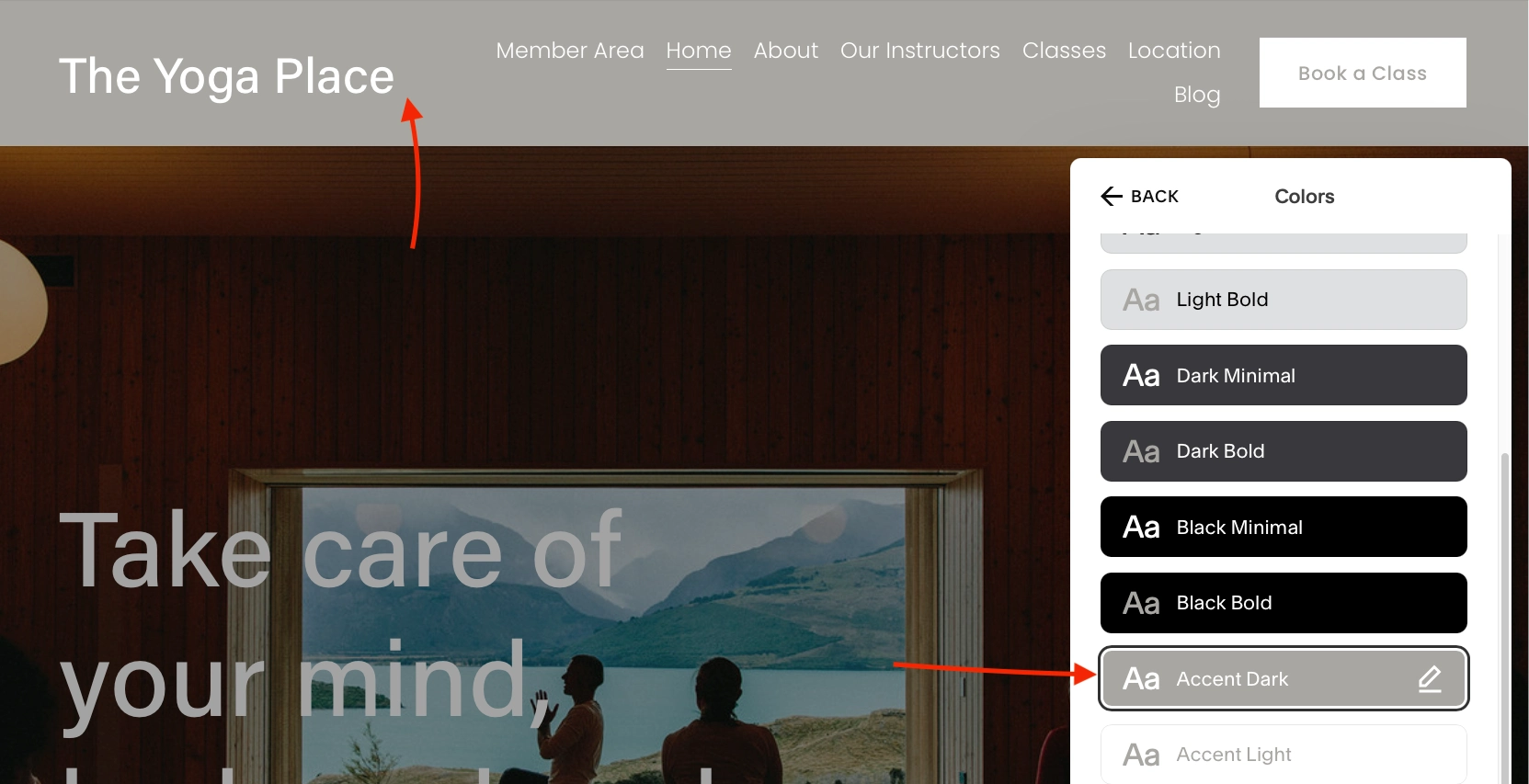 البرنامج التعليمي Squarespace لتغيير ألوان الرأس والخطوط.