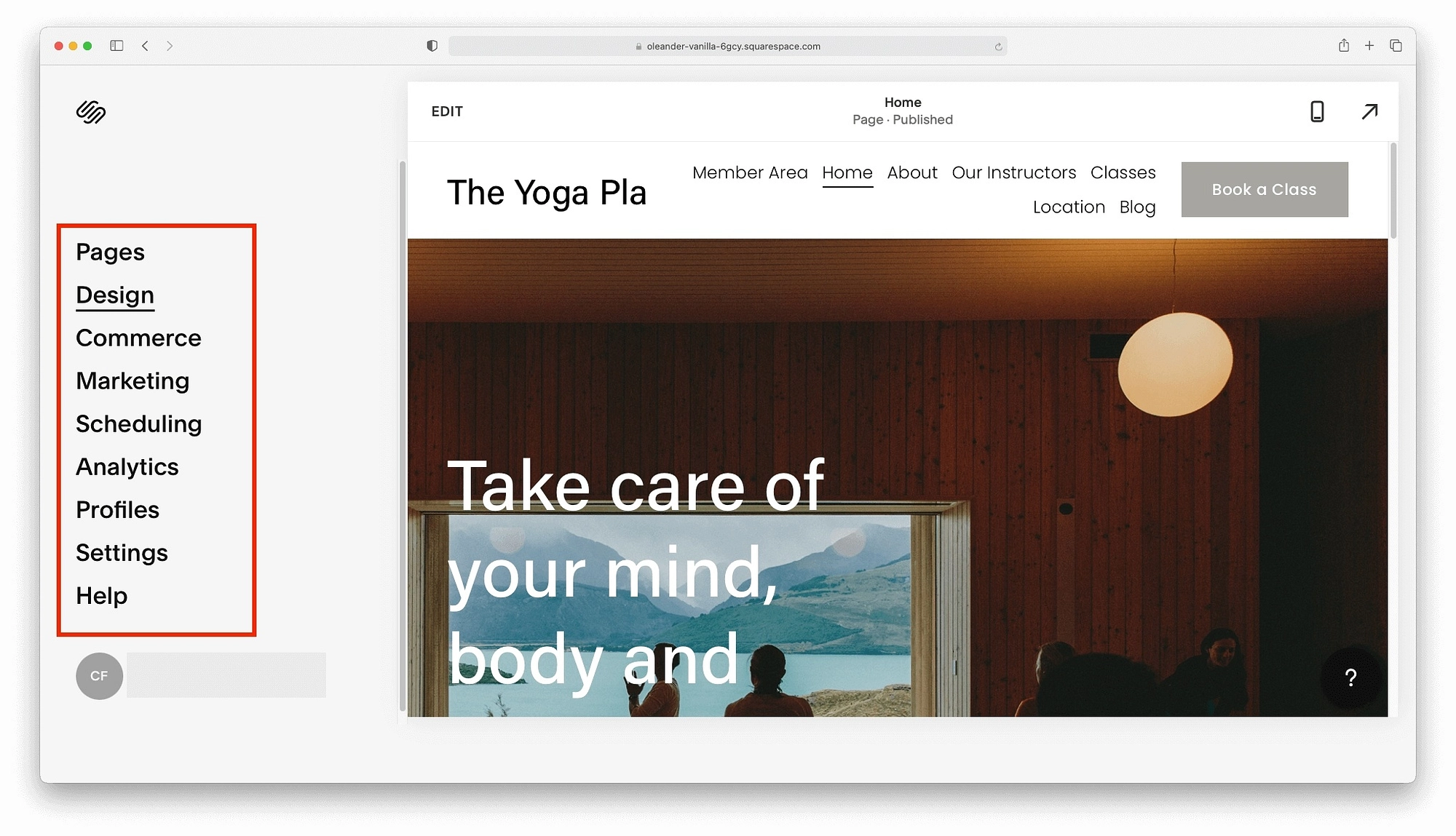 يمكنك التعامل مع كل إدارة موقع الويب الخاص بك من خيار قائمة Squarespace