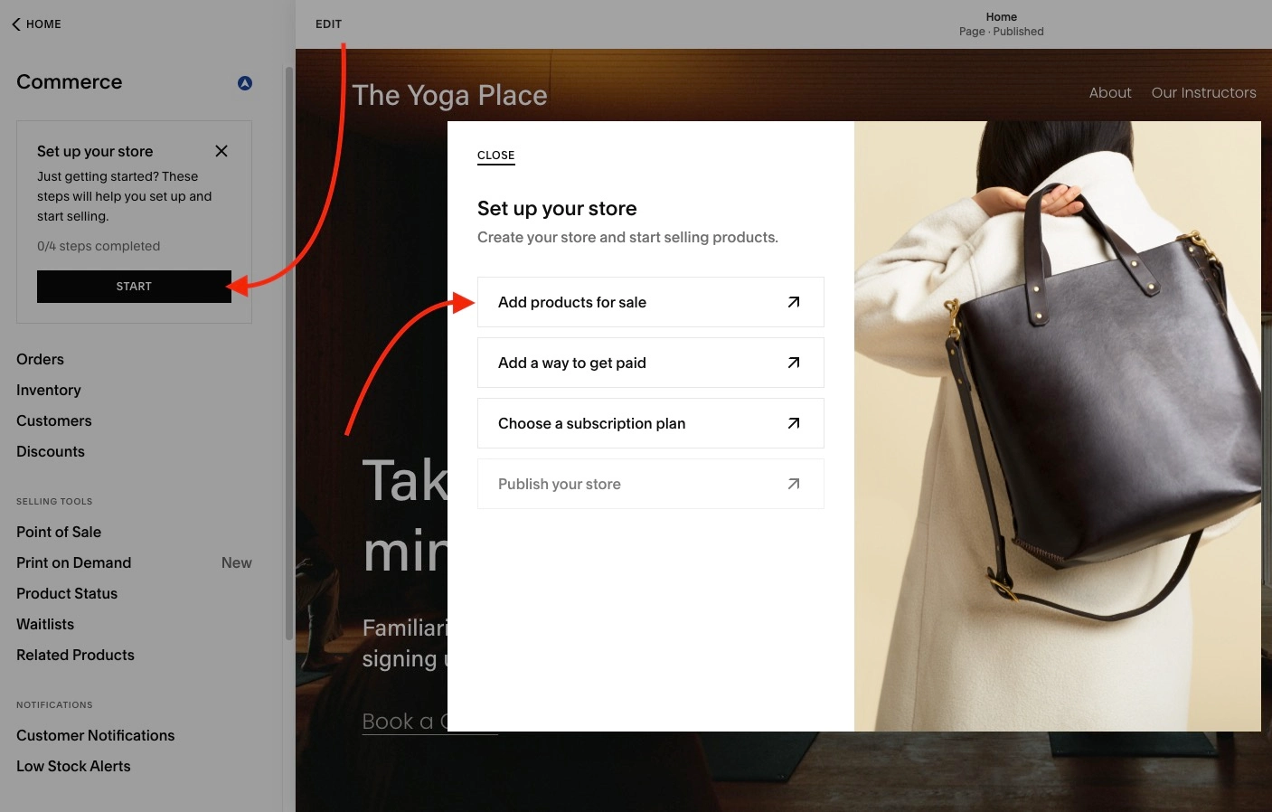 استخدام معالج التجارة Squarespace لبناء متجر