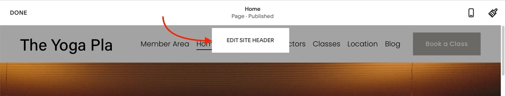 الوصول إلى خيارات الرأس في البرنامج التعليمي Squarespace