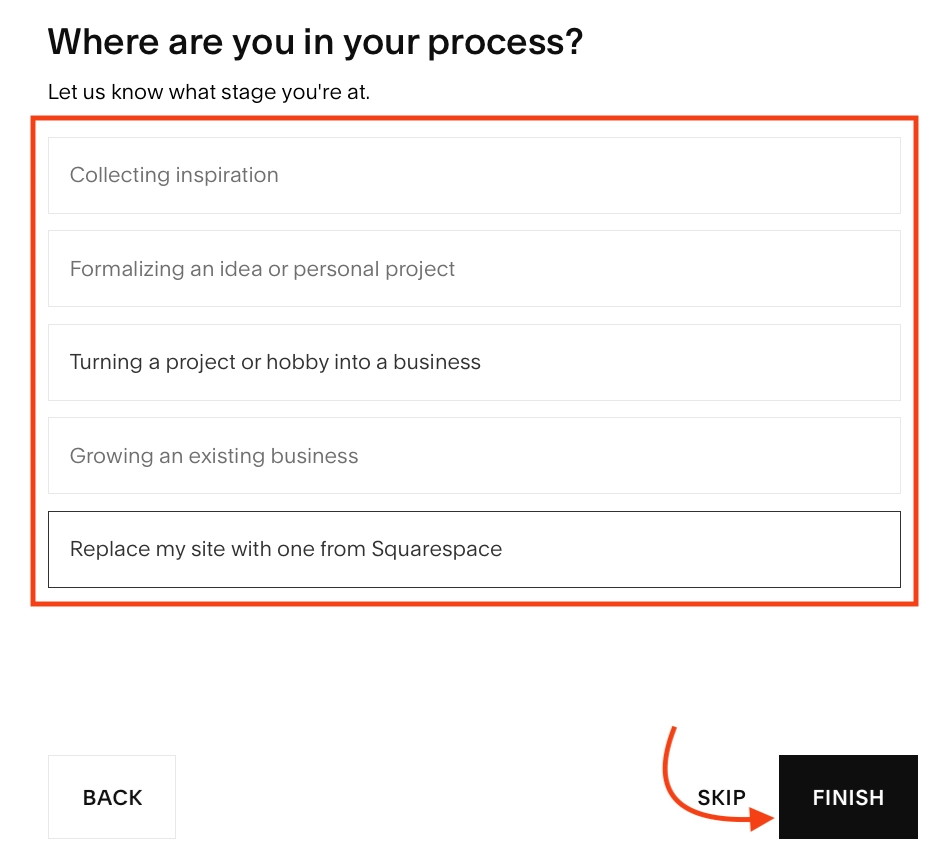 يطرح Squarespace سؤالاً للمساعدة في العثور على الأشخاص الذين ينقلون موقعًا إلكترونيًا موجودًا إلى Squarespace