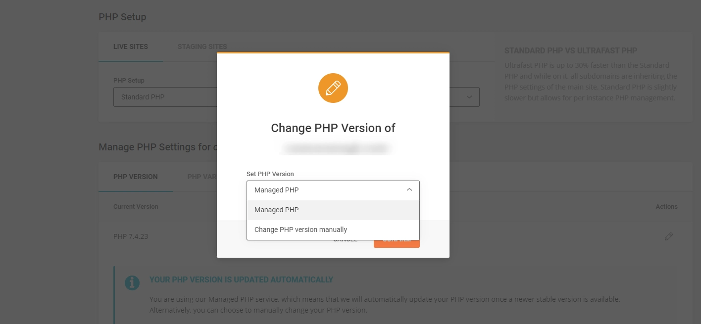 เปลี่ยนเวอร์ชัน PHP ด้วยตนเองผ่าน Site Ground