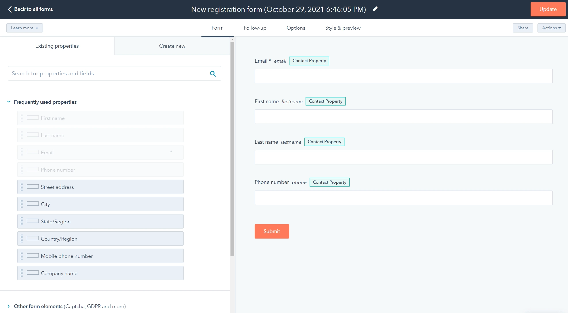 การสร้างแบบฟอร์มในแบบฟอร์ม HubSpot