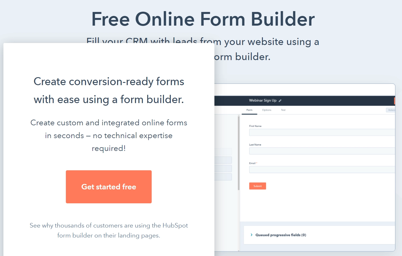 เครื่องมือสร้างแบบฟอร์มออนไลน์ที่ดีที่สุด - Hubspot
