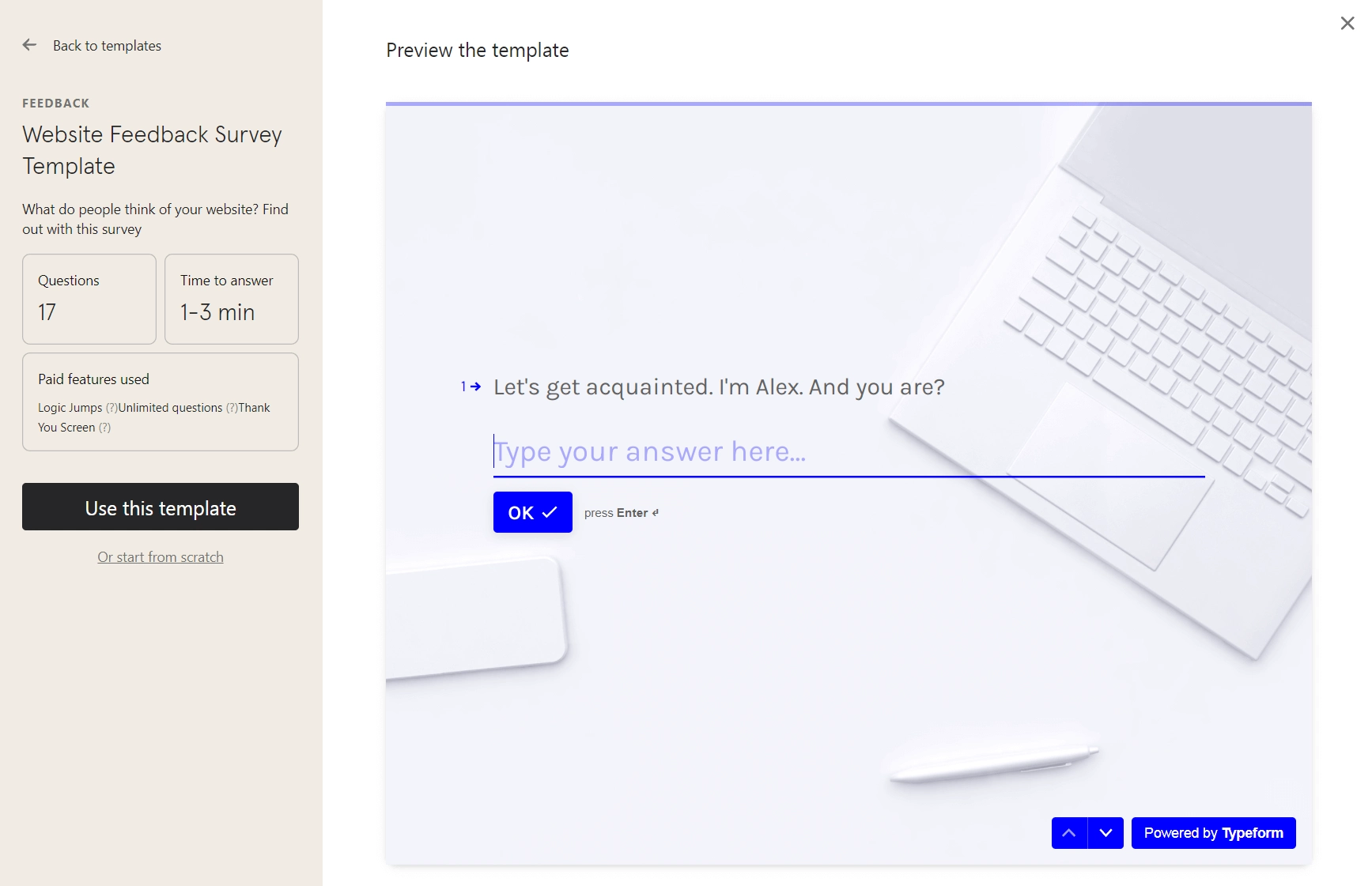 การสร้างฟอร์มใน Typeform