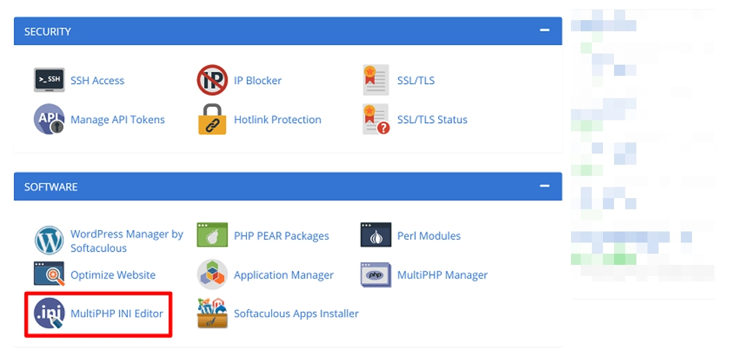 Editor Bluehost PHP INI