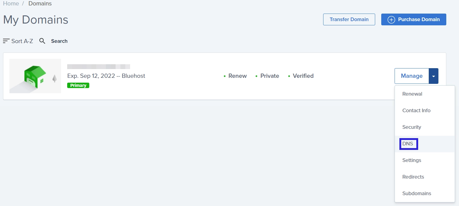 การเข้าถึงการตั้งค่า DNS จากแผงโฮสต์ Bluehost